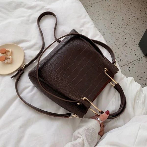 Stone Grain Leather Bucket Bag