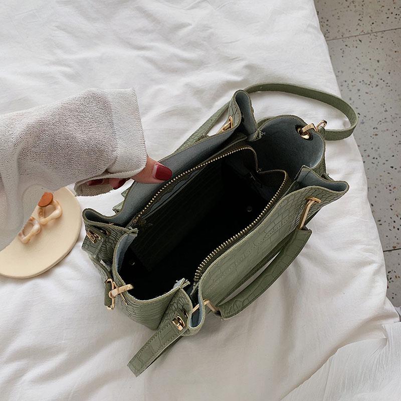 Stone Grain Leather Bucket Bag